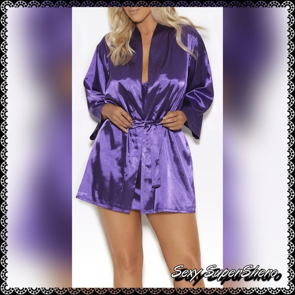 🆕💜"Purple Rain" Satin Kimono Robe - Picture 3 of 6